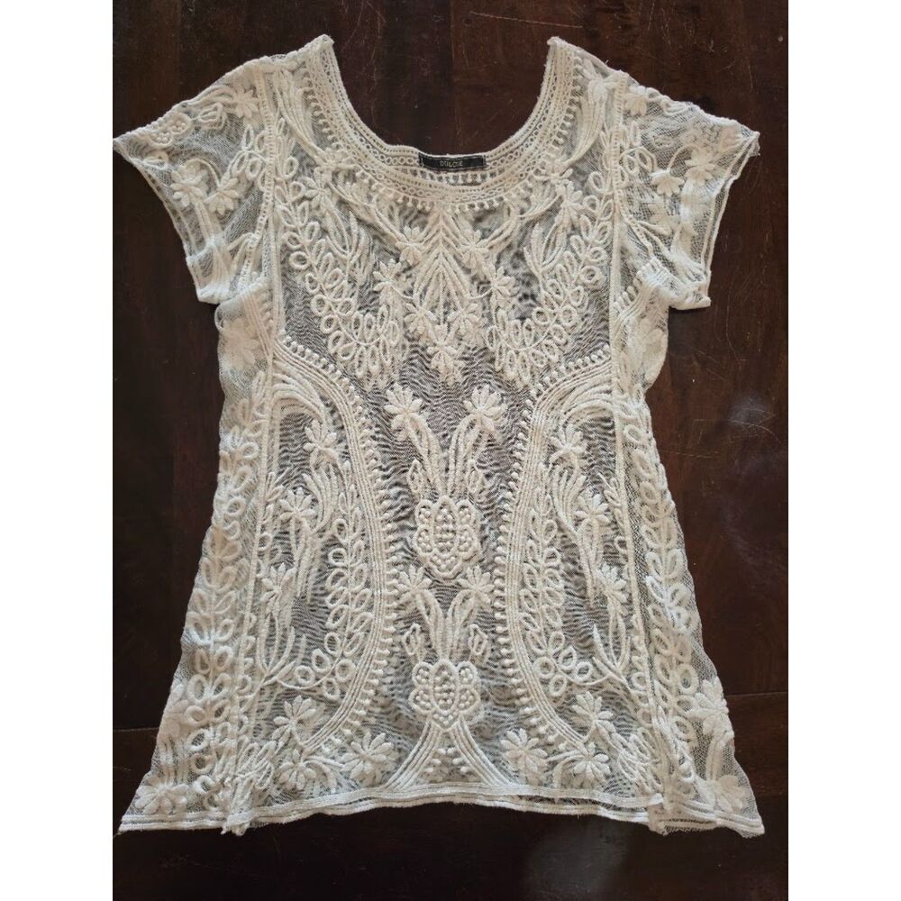 Vintage Anthropology Dulcie White Lace Overlay Cottagecore Blouse Size Small